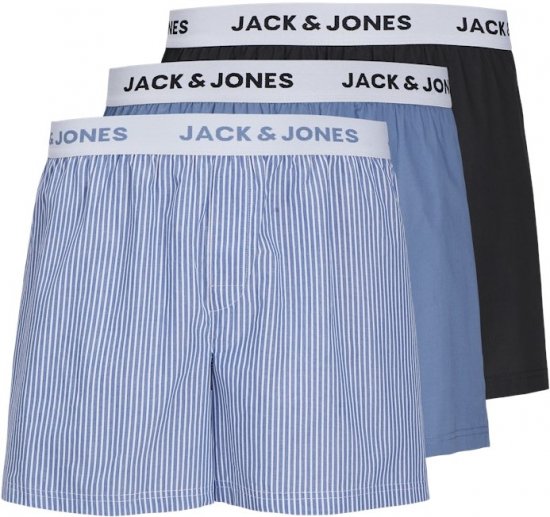 Jack & Jones TOKYO Woven Coronet Blue - Blue Stripes Boxers 3-Pack Black - Undertøy & badetøy - Undertøy store størrelser 