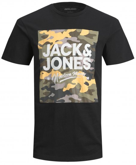 Jack & Jones JJPETE SHAPE Camo Print T-Shirt Black - T-skjorter - Store T-skjorter - 2XL-8XL