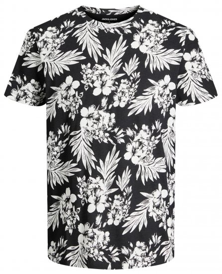 Jack & Jones JJCOASTAL AOP T-Shirt Black - T-skjorter - Store T-skjorter - 2XL-14XL