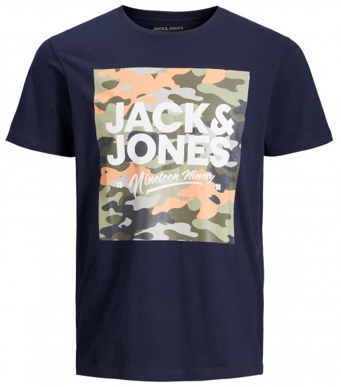 Jack & Jones JJPETE SHAPE Camo Print T-Shirt Navy - T-skjorter - Store T-skjorter - 2XL-8XL