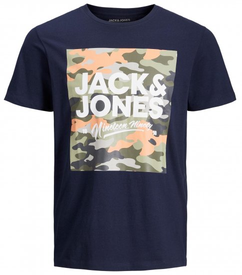 Jack & Jones JJPETE SHAPE Camo Print T-Shirt Navy - T-skjorter - Store T-skjorter - 2XL-14XL