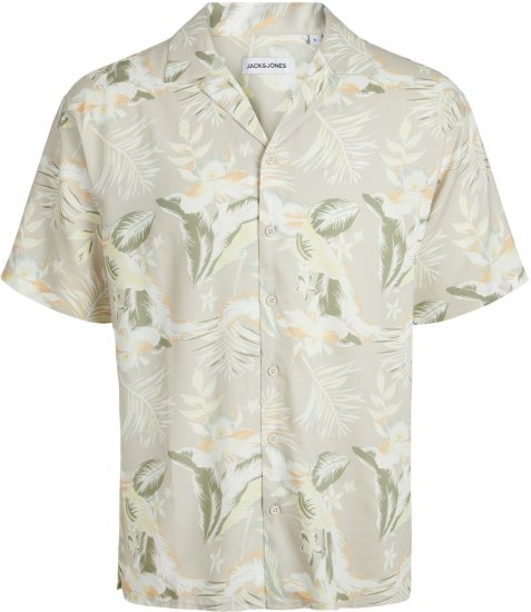 Jack & Jones JEFF FLORAL AOP RESORT Short Sleeve SHIRT Light Grey - Skjorter - Store skjorter - 2XL-8XL
