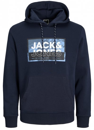 Jack & Jones JCOLOGAN SS24 PRINT Hoodie Navy Blazer - Gensere og hettegensere - Store hettegensere - 2XL-14XL