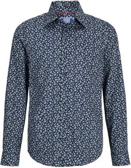 Jack & Jones BARNES Printed Dobby Long Sleeve Shirt Blue - Skjorter - Store skjorter - 2XL-8XL