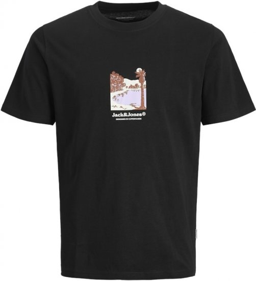 Jack & Jones Split Front Graphic Crew Neck T-Shirt Black - T-skjorter - Store T-skjorter - 2XL-14XL