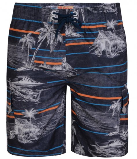 Kam Jeans Palm Print Swim Shorts Charcoal - Undertøy & badetøy - Undertøy store størrelser 