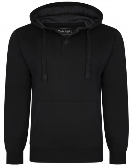 Kam Jeans 508B 1/4 Button Hoodie Black - Gensere og hettegensere - Store hettegensere - 2XL-14XL