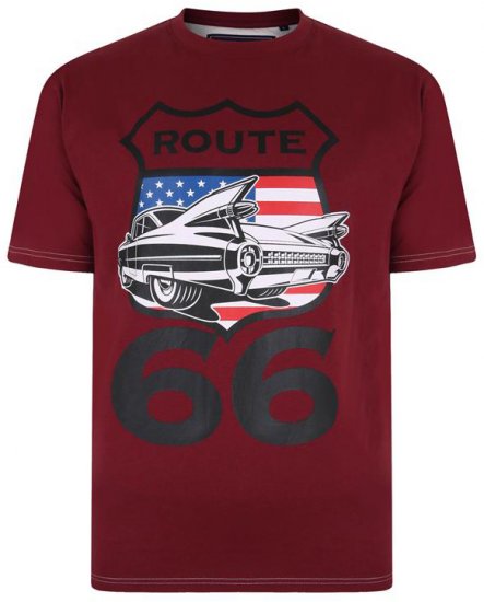 Kam Jeans Route 66 Print T-shirt Burgundy - T-skjorter - Store T-skjorter - 2XL-14XL