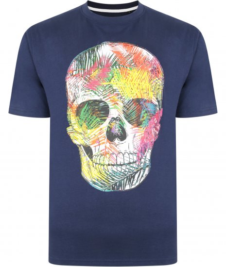 Kam Jeans 5375 Coloured Skull Print T-shirt Navy - T-skjorter - Store T-skjorter - 2XL-14XL