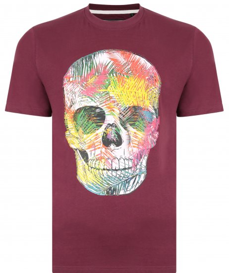 Kam Jeans 5375 Coloured Skull Print T-shirt Plum - T-skjorter - Store T-skjorter - 2XL-14XL