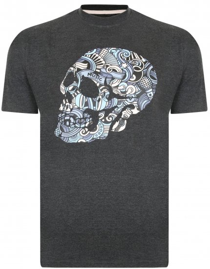 Kam Jeans 5376 Music Skull Print Tee Charcoal - T-skjorter - Store T-skjorter - 2XL-14XL