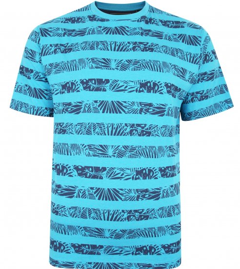 Kam Jeans 5380 Stripe Floral T-shirt Turk Blue - T-skjorter - Store T-skjorter - 2XL-14XL