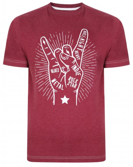 Kam Jeans 5390 Rock Star Print T-Shirt Burgundy - T-skjorter - Store T-skjorter - 2XL-14XL