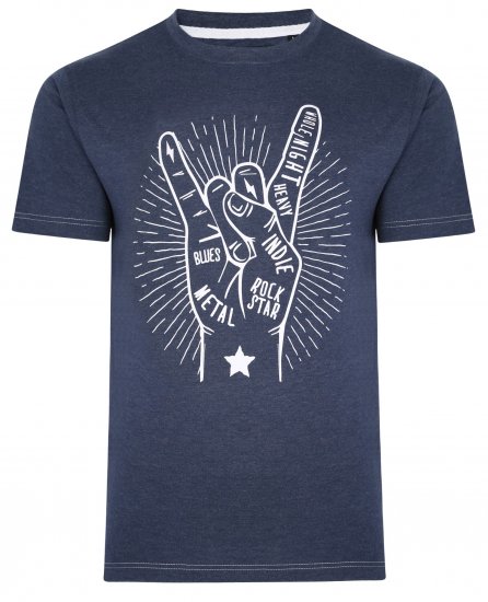 Kam Jeans 5390 Rock Star Print T-Shirt Indigo - T-skjorter - Store T-skjorter - 2XL-14XL