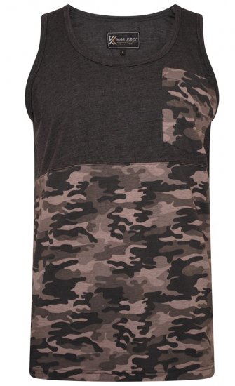 Kam Jeans 5399 Camo Panelled Sleeveless T-Shirt Charcoal - T-skjorter - Store T-skjorter - 2XL-14XL