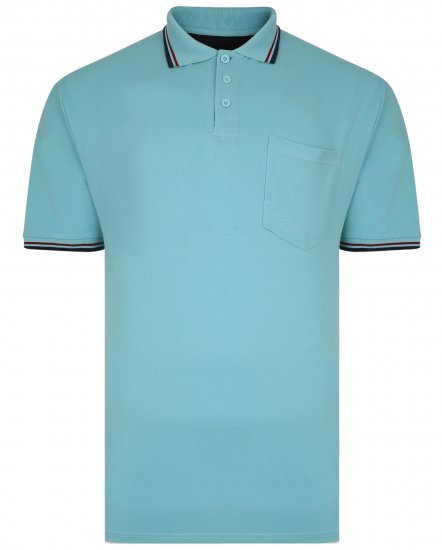 Kam Jeans 5400B Tipped Polo with Pocket Aqua - Polo- & piqueskjorter - Poloskjorte i store størrelser - 2XL-8XL