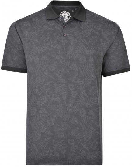 Kam Jeans 5418 Leaf print Polo Charcoal - Polo- & piqueskjorter - Poloskjorte i store størrelser - 2XL-8XL