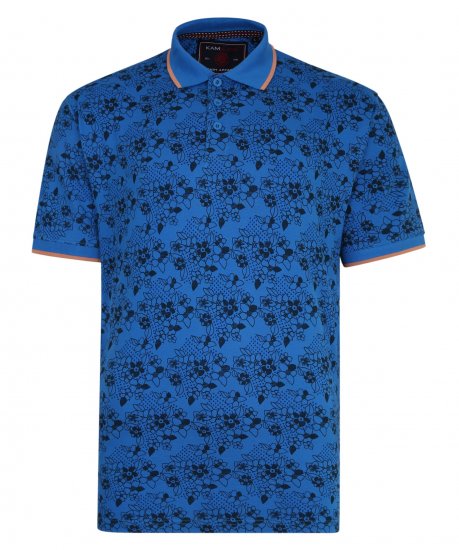 Kam Jeans Floral Print Polo Blue - Polo- & piqueskjorter - Poloskjorte i store størrelser - 2XL-8XL