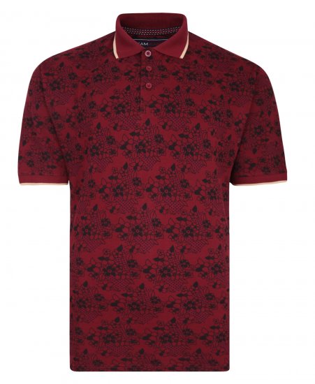 Kam Jeans Floral Print Polo Wine - Polo- & piqueskjorter - Poloskjorte i store størrelser - 2XL-8XL