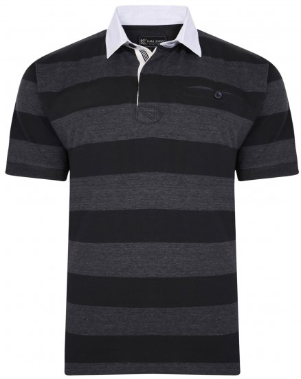 Kam Jeans 5454 Stripe Rugby Polo Black - Polo- & piqueskjorter - Poloskjorte i store størrelser - 2XL-8XL