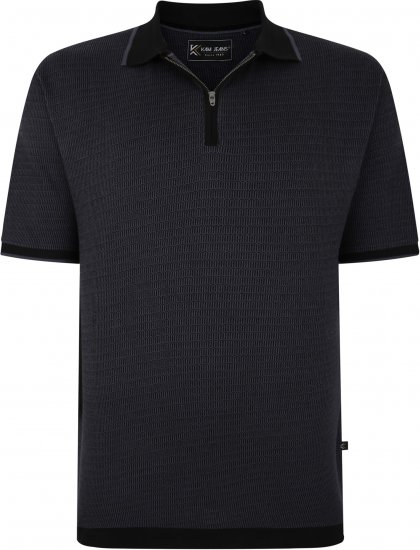 Kam Jeans 5492 Jersey Weave Pattern 1/4 Zip Polo Black - Polo- & piqueskjorter - Poloskjorte i store størrelser - 2XL-8XL