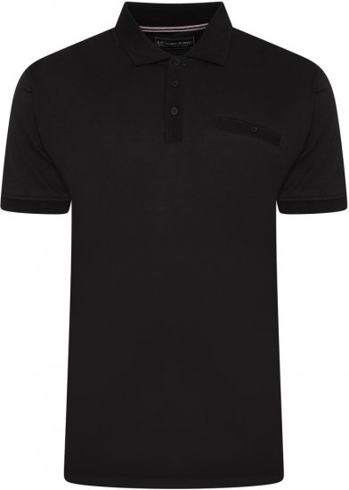 Kam Jeans 5498 Jersey Polo with Self Stripe Jacquard Collar/Cuffs Black - Polo- & piqueskjorter - Poloskjorte i store størrelser - 2XL-8XL