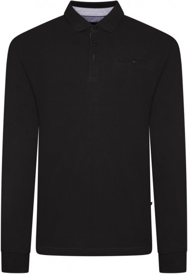 Kam Jeans 5508 LS Pique Polo with Jacquard Collar/Cuffs Black - Polo- & Piqueskjorter - Poloskjorte i store størrelser - 2XL-8XL