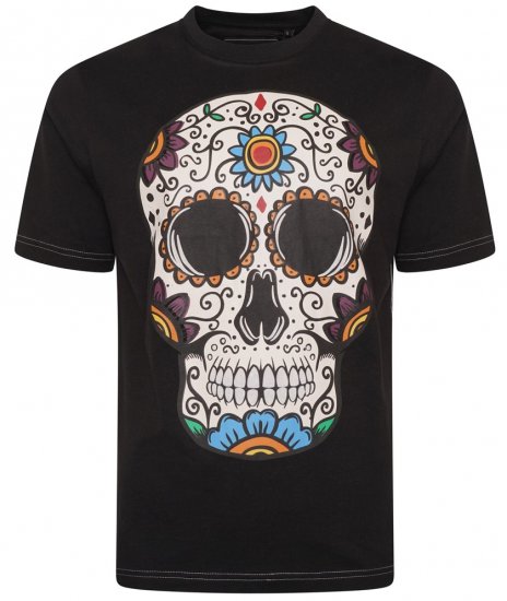 Kam Jeans 5705 Coloured Skull Print Tee Black - T-skjorter - Store T-skjorter - 2XL-14XL