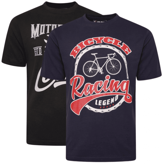 Kam Jeans 5712 Twin Pack Motorcycle/Cycle Print Tee Black and Navy - T-skjorter - Store T-skjorter - 2XL-14XL