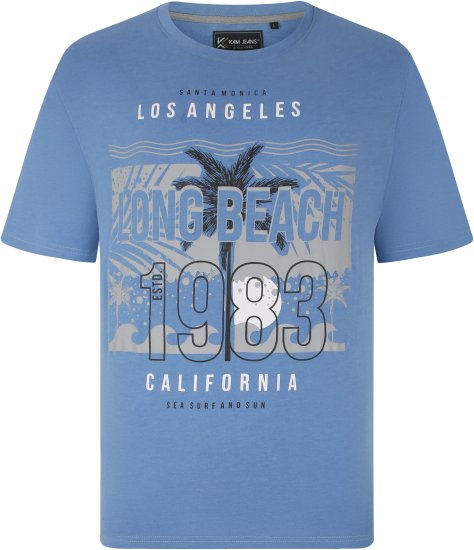 Kam Jeans 5729 Long Beach Print T-Shirt Blue Marl - T-skjorter - Store T-skjorter - 2XL-14XL