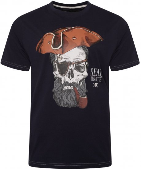 Kam Jeans 5752 Real Pirates Print T-Shirt Navy - T-skjorter - Store T-skjorter - 2XL-14XL