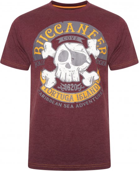 Kam Jeans 5753 Buccaneer Print T-Shirt BURGUNDY MARL - T-skjorter - Store T-skjorter - 2XL-14XL