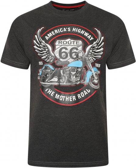 Kam Jeans 5755 Route 66 Motorbike Print T-Shirt Charcoal Marl - T-skjorter - Store T-skjorter - 2XL-14XL