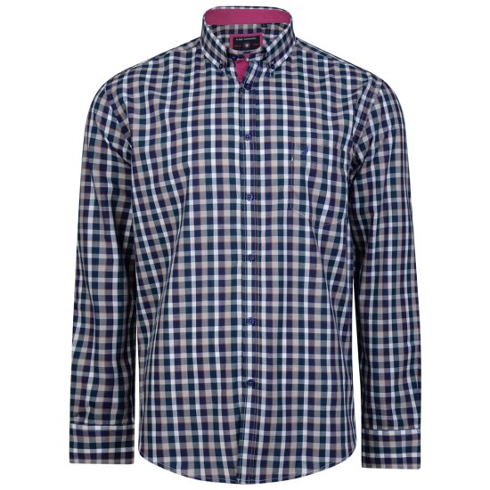 Kam Jeans 6156 Long Sleeve Check Shirt Navy - Skjorter - Store skjorter - 2XL-8XL