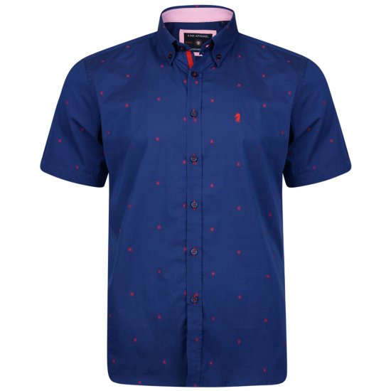Kam Jeans 6160 Short Sleeve Dobby Print Shirt Twilight Blue - Skjorter - Store skjorter - 2XL-8XL