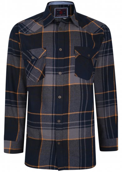Kam Jeans 6193 Long Sleeve Flannel Shirt Navy - Skjorter - Store skjorter - 2XL-8XL