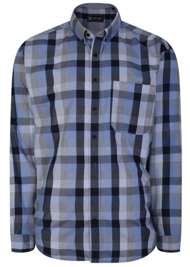 Kam Jeans 6242 Long Sleeve Casual Checked Shirt Blue - Skjorter - Store skjorter - 2XL-8XL