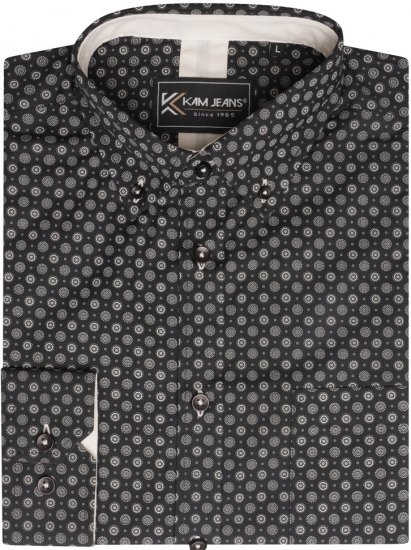 Kam Jeans 6296 Long Sleeve All Over Geo Print Shirt Black - Skjorter - Store skjorter - 2XL-8XL