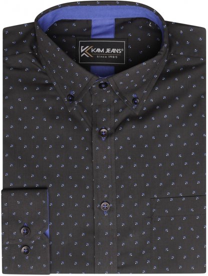 Kam Jeans 6297 Long Sleeve All Over Blue Dobby Print Shirt Black - Skjorter - Store skjorter - 2XL-8XL