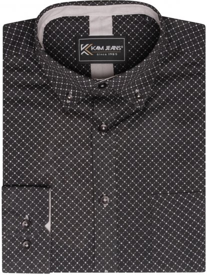 Kam Jeans 6299 Long Sleeve All Over Diamond Print Shirt Black - Skjorter - Store skjorter - 2XL-8XL