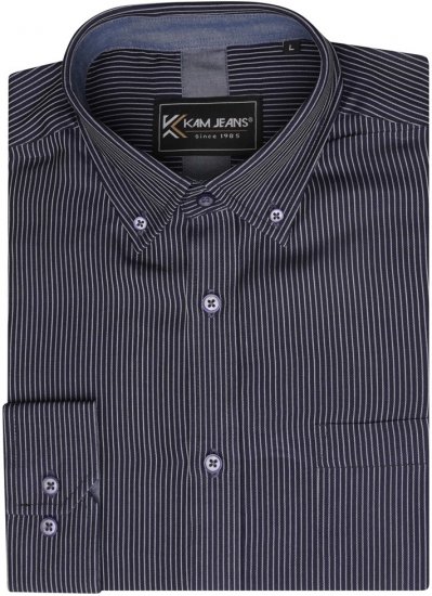 Kam Jeans 6300 Long Sleeve Dobby Stripe Shirt Dark Grey - Skjorter - Store skjorter - 2XL-8XL