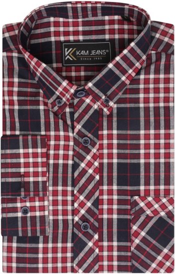 Kam Jeans 6301 LS Casual Check Shirt Red - Skjorter - Store skjorter - 2XL-8XL