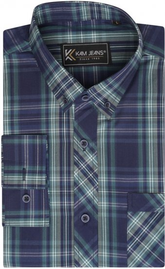 Kam Jeans 6301 LS Casual Check Shirt Teal - Skjorter - Store skjorter - 2XL-8XL