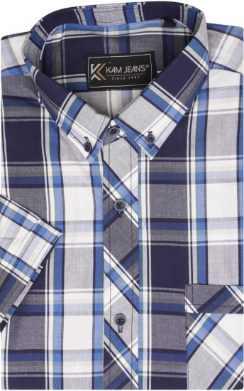 Kam Jeans 6301 SS Casual Check Shirt Navy - Skjorter - Store skjorter - 2XL-8XL