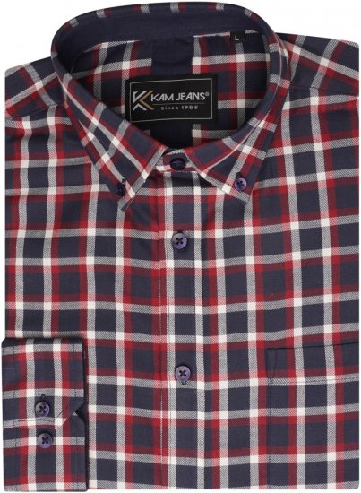 Kam Jeans 6303 Long Sleeve Casual Check Shirt Navy - Skjorter - Store skjorter - 2XL-8XL