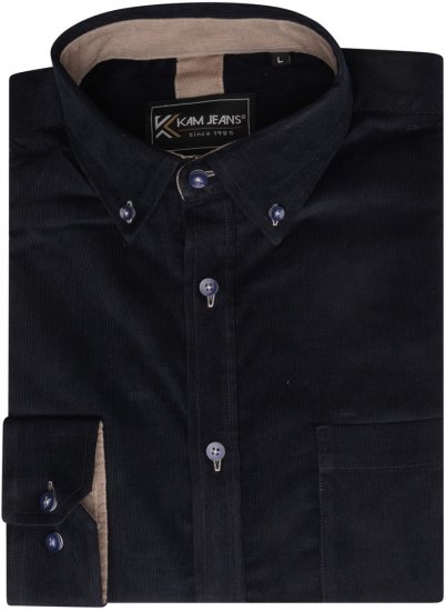 Kam Jeans 6304 Long Sleeve Fine Cotton Cordurouy Shirt Navy - Skjorter - Store skjorter - 2XL-8XL