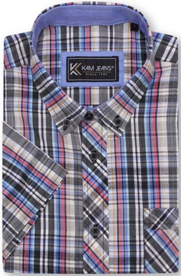 Kam Jeans 6313 Casual Check Short Sleeve Shirt Grey - Skjorter - Store skjorter - 2XL-8XL