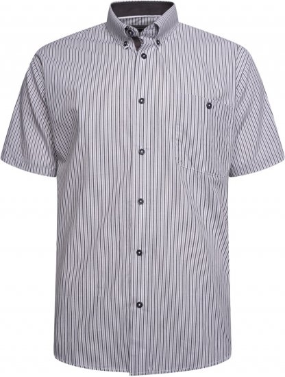 Kam Jeans 6321 Casual Stripe Short Sleeve Shirt Charcoal - Skjorter - Store skjorter - 2XL-8XL