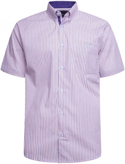Kam Jeans 6321 Casual Stripe Short Sleeve Shirt Pink - Skjorter - Store skjorter - 2XL-8XL