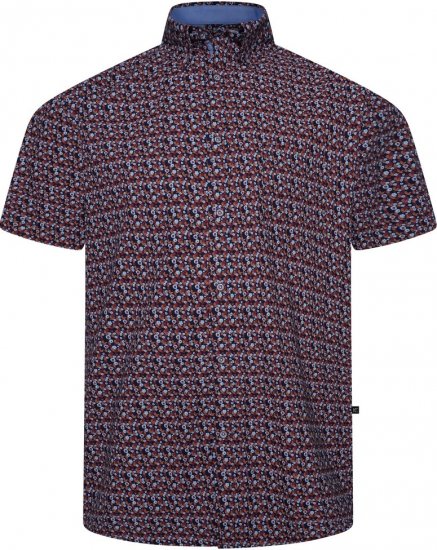 Kam Jeans 6326 Mini Floral Print Short Sleeve Shirt Navy - Skjorter - Store skjorter - 2XL-8XL
